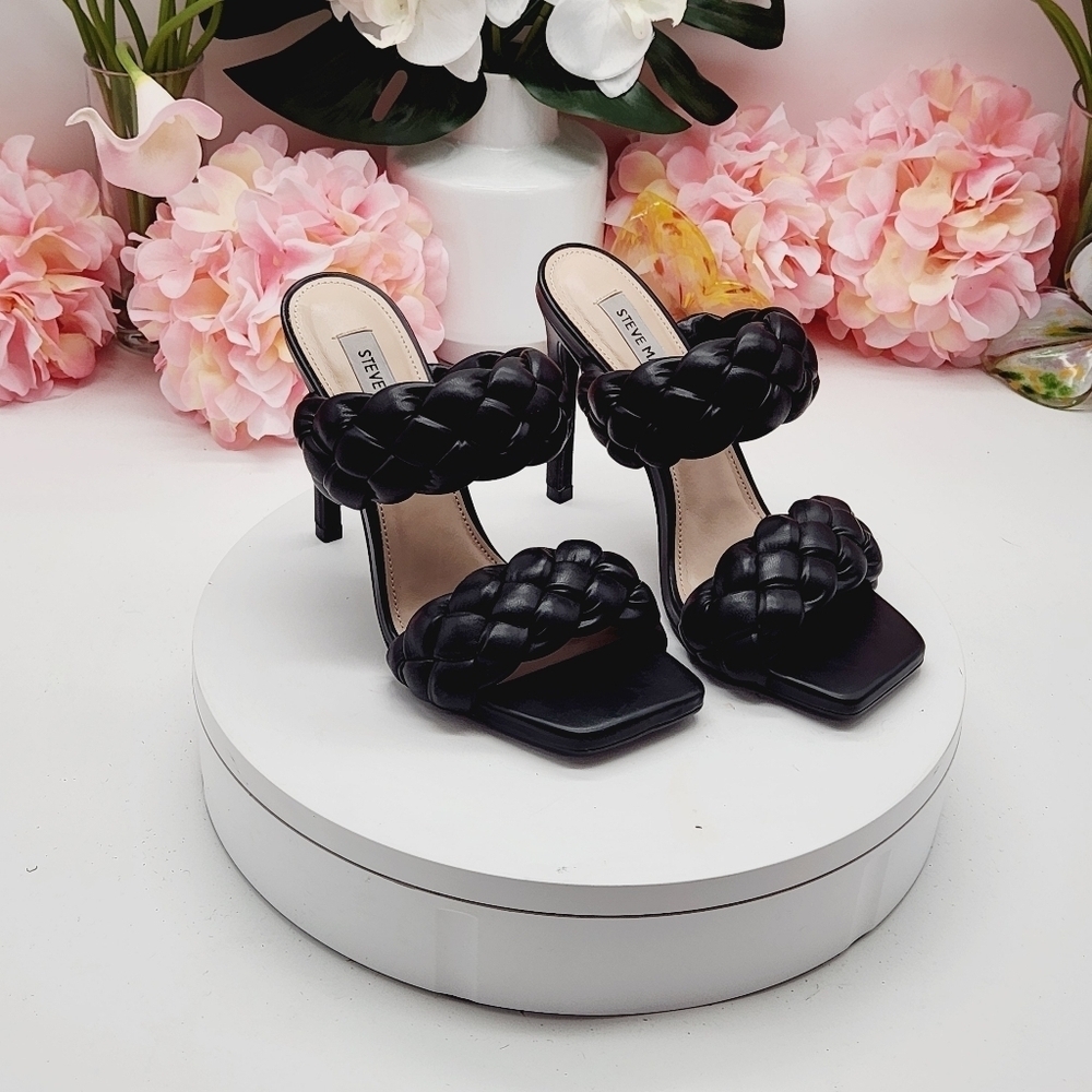 Steve Madden Kenley Citron Braided High Heel Sandals Slide-on Black Size 6.5 - Picture 14 of 16